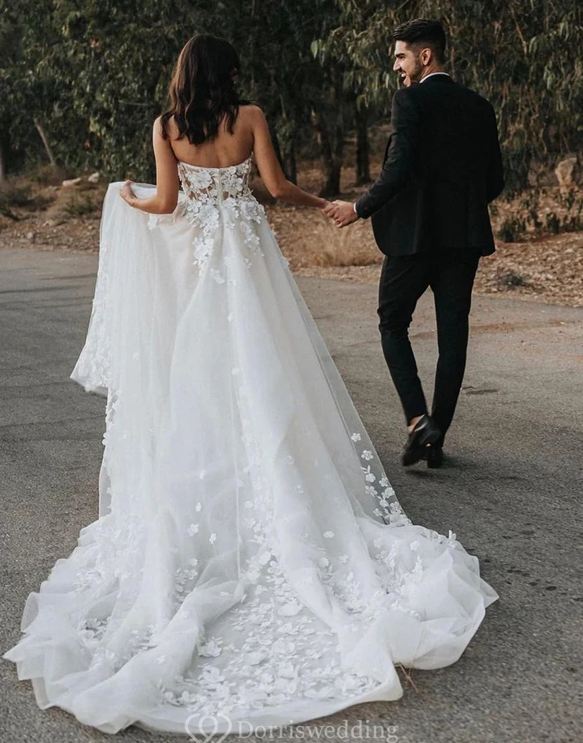 Ethereal Off-Shoulder Tulle Ball Gown with Puff Sleeves view 2