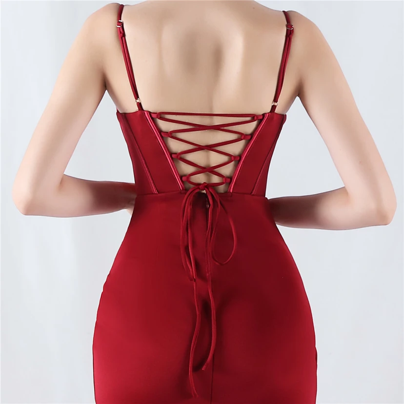 Fishbone Waist Strap Satin Host Meeting Evening Dress view 43