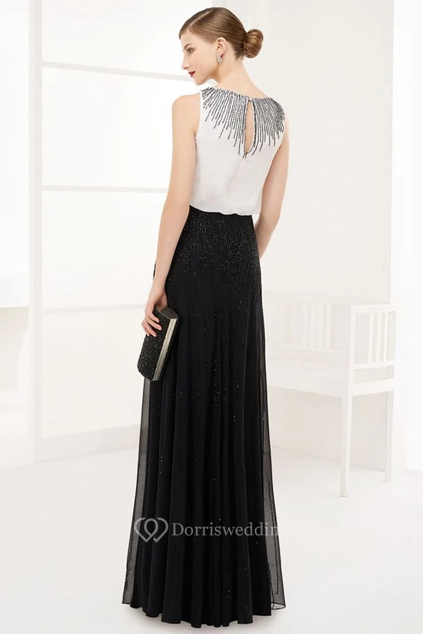 Bateau Sleeveless Chiffon Long Prom Dress With Sequins And Back Keyhole view 2