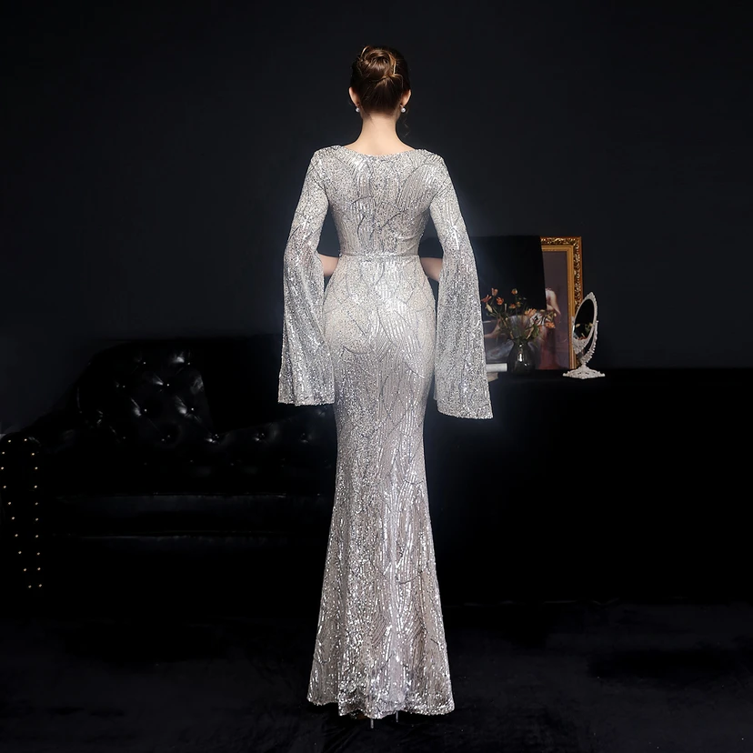 Robe de soirée élégante à sequins, longue, cintrée et sirène, idéale pour les réceptions et les célébrités. view 13