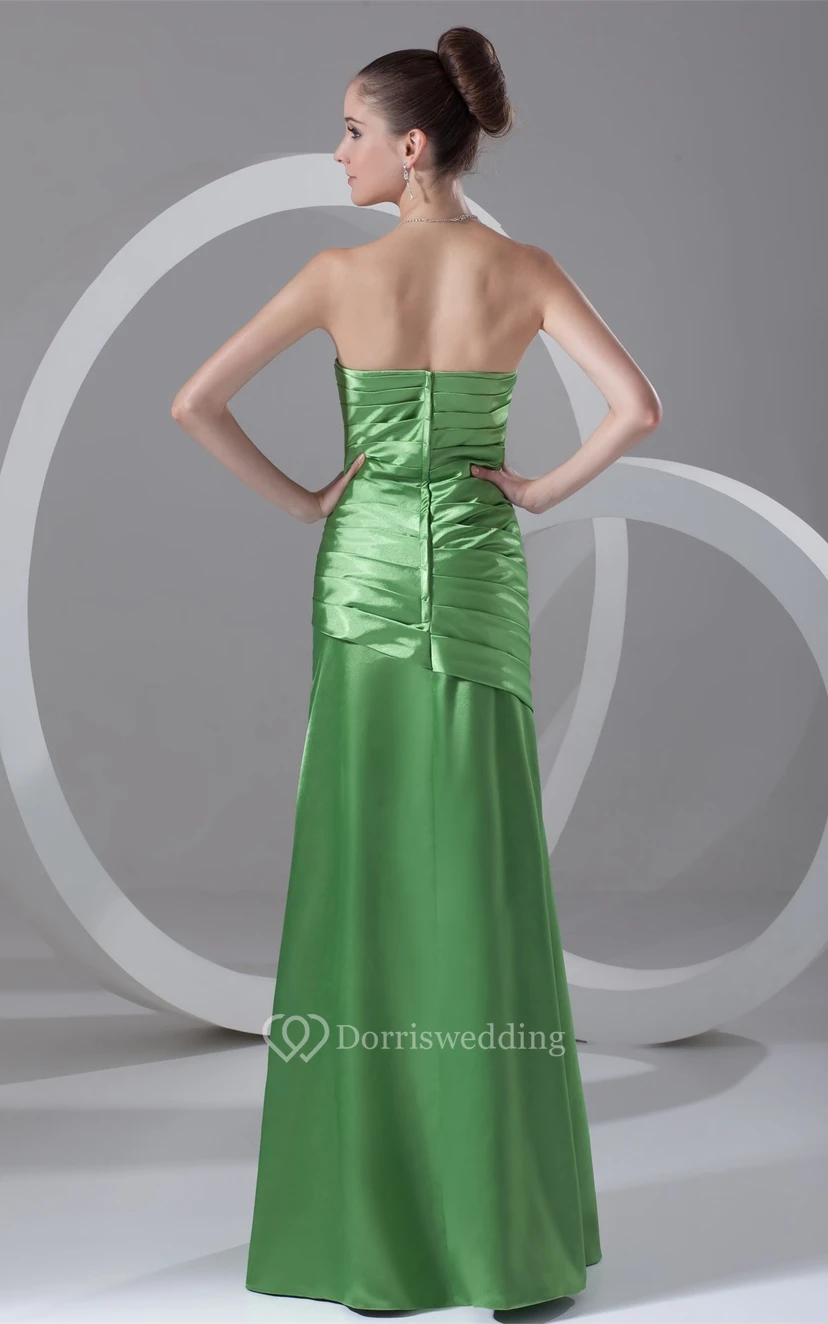 Strapless Floor-Length Satin Dress With Ruched Bodice view 8