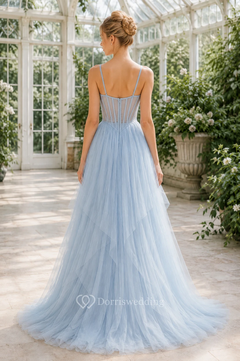 Sky Blue Lace Tulle A-Line Formal Dress view 2