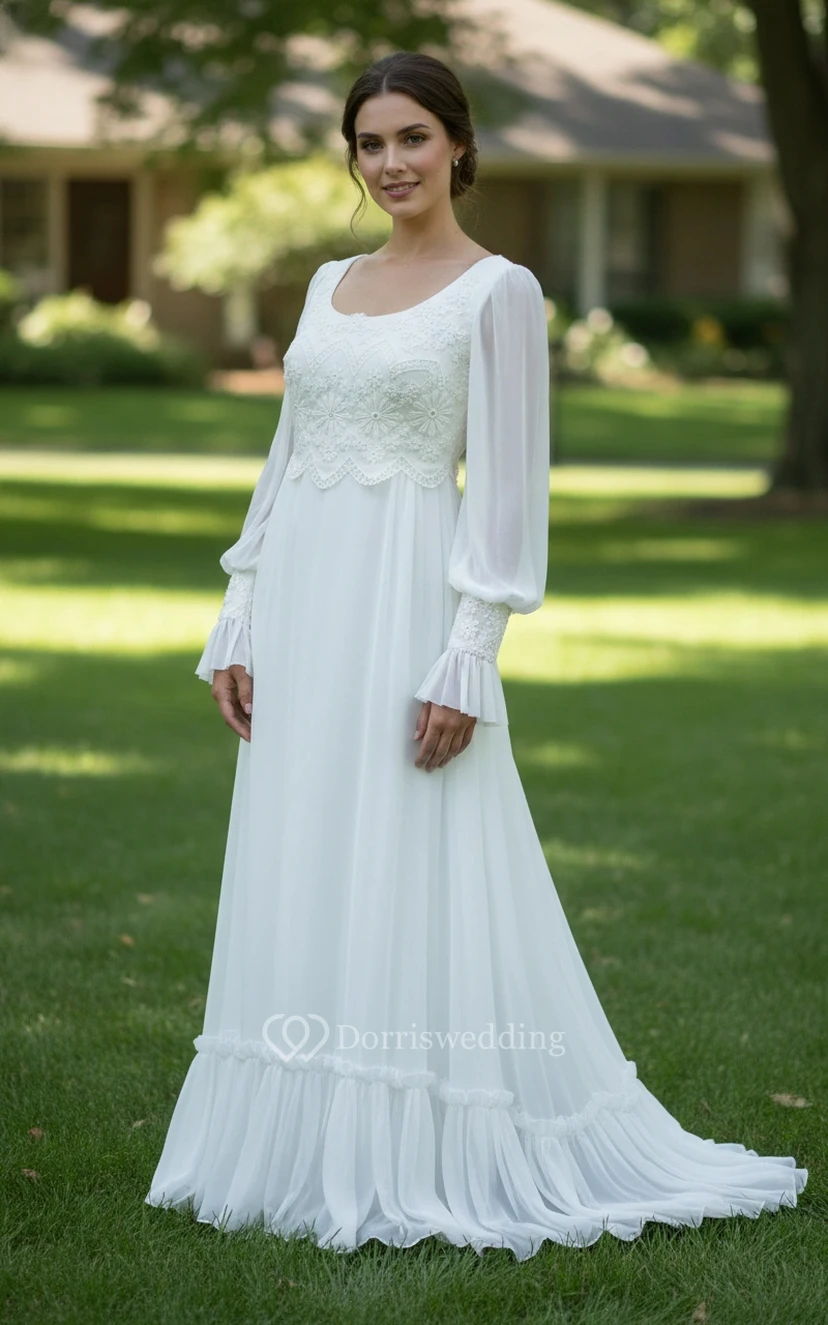 Robe de soirée modeste en mousseline à manches longues