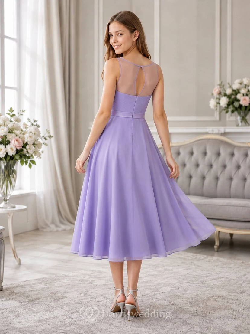 Lavendelfarbenes Brautjungfernkleid (A-Linie, herzförmiger Schnitt, ärmellos, Satin) view 2