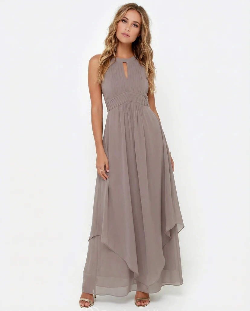 Burgundy Halter High-Low Chiffon Evening Gown