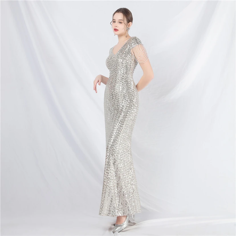 A-Line Big Swing Dress Craft Sequined Long A-Line Evening Dress view 12