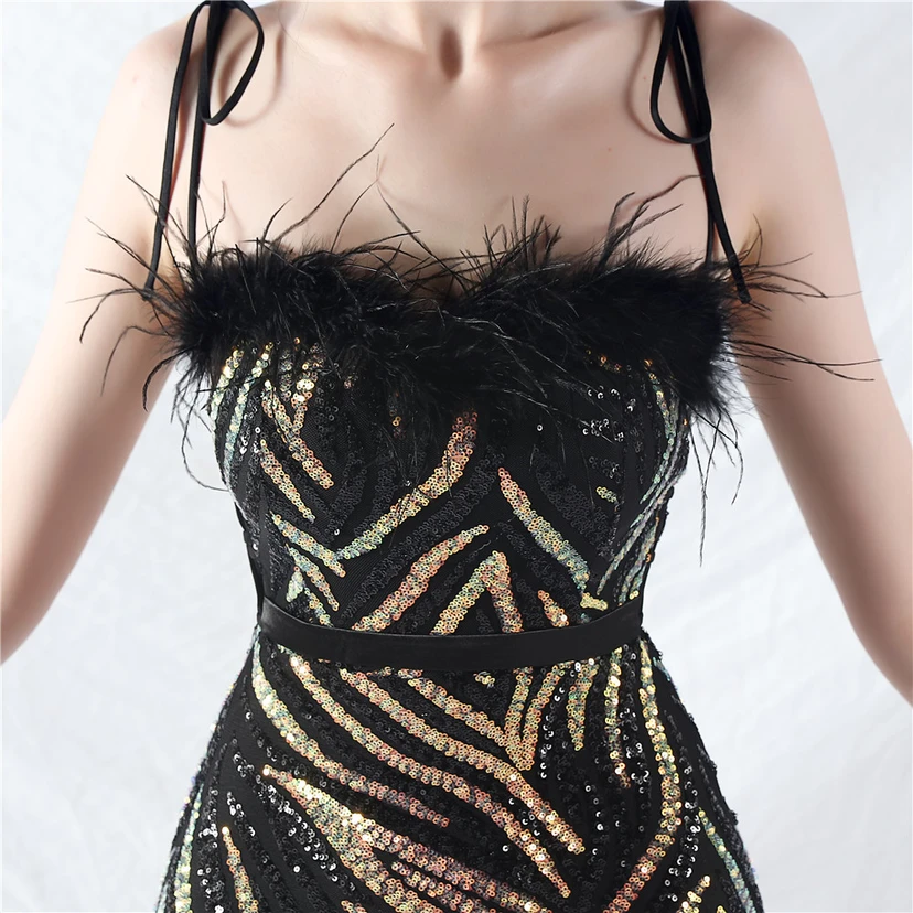 Double-Binding Rope-Binding Craft-Made Ostrich Feather Encrypted Laminated Beads High-End Evening Dress view 18