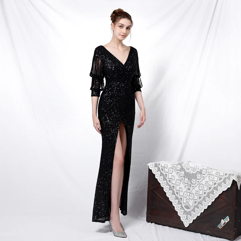 Elegantes, langärmeliges Paillettenkleid im Meerjungfrauenstil mit Meerjungfrauenschnitt – perfekt für festliche Anlässe. view 14