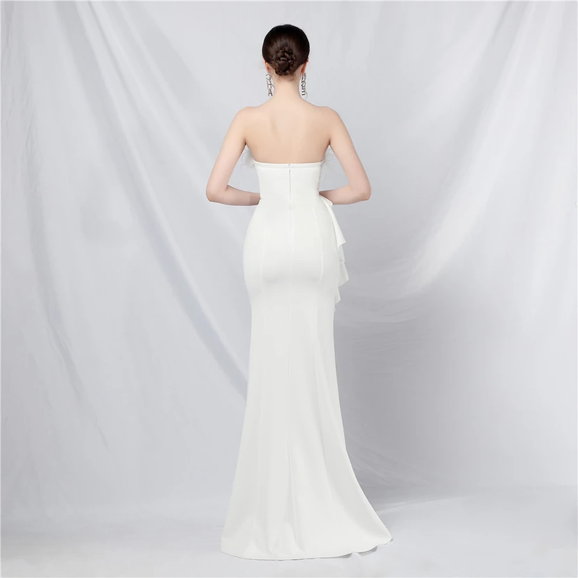 Crafted Custom-Made Ostrich Hair Off-Shoulder Tube Top Dinner Celebration Wedding Dress view 33