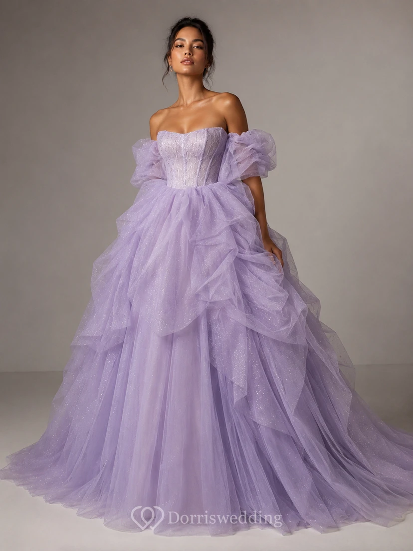 Robe de bal bleu clair à manches volantées view 7
