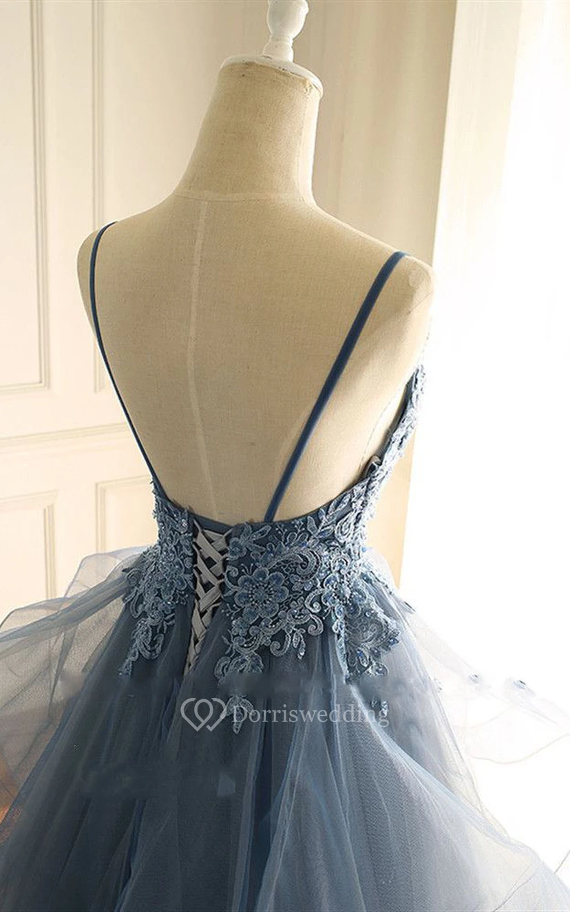 Dusty Blue Tulle Prom Dress Non Traditional Colored Wedding Gown view 5