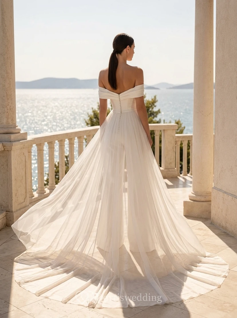 Combinaison de mariée à épaules dénudées avec surjupe amovible et traîne view 2