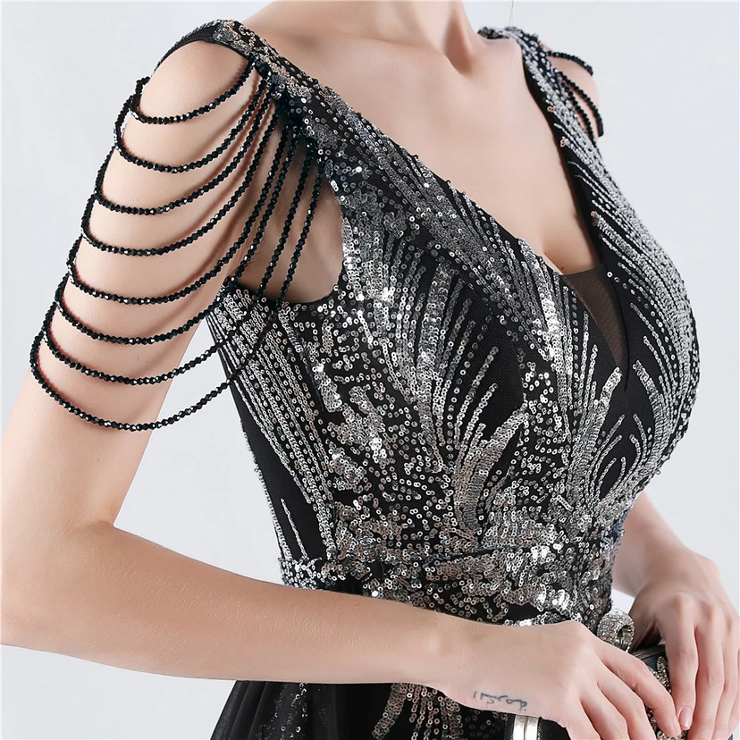 Paillettenbesetzte Blumen mit Cape-Stickerei, hochwertiges Abendkleid, ideal für die Ausrichtung der Jahrestagung view 39