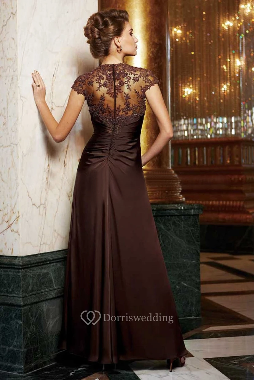 Cap-Sleeved A-Line Gown With Beadings And Appliques view 2