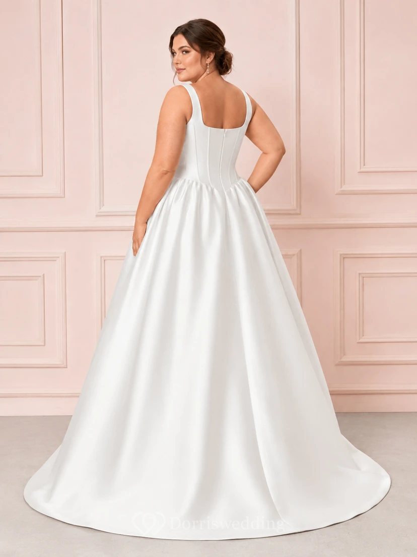 Plus Size Square Neck Satin Ball Gown Studio Bridal Dress view 2