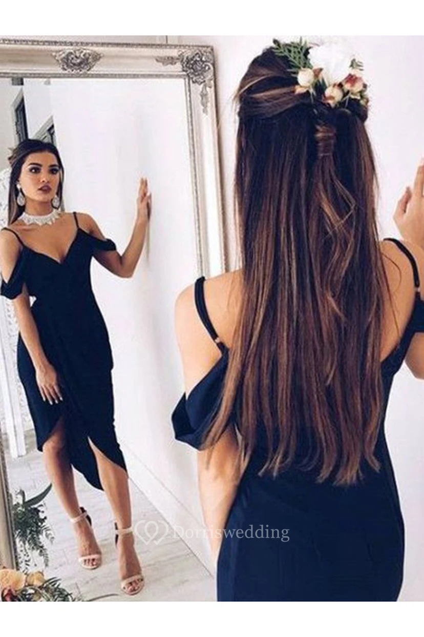 Sheath Sleeveless Chiffon Off-the-shoulder Spaghetti Low-V Back High-low Homecoming Dress view 2