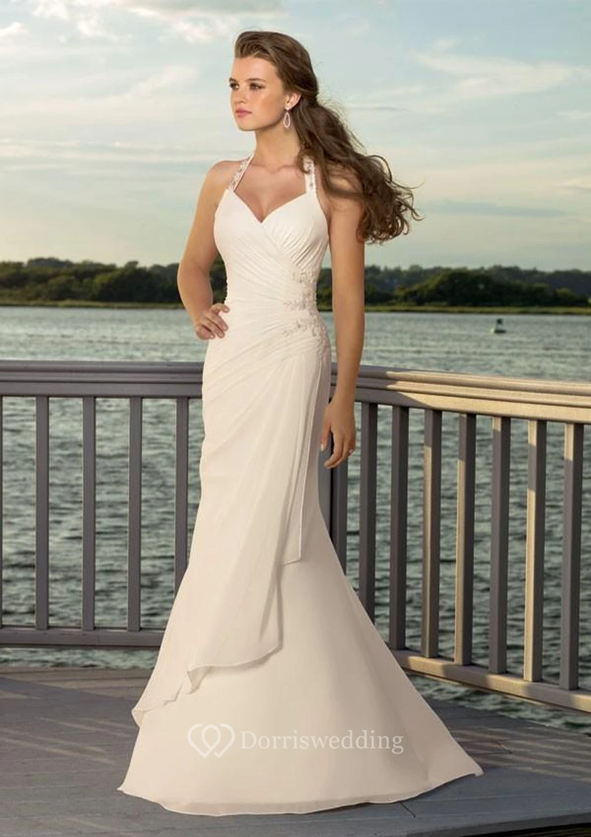 sheath V-neck Halter Chiffon Wedding Dress Styles