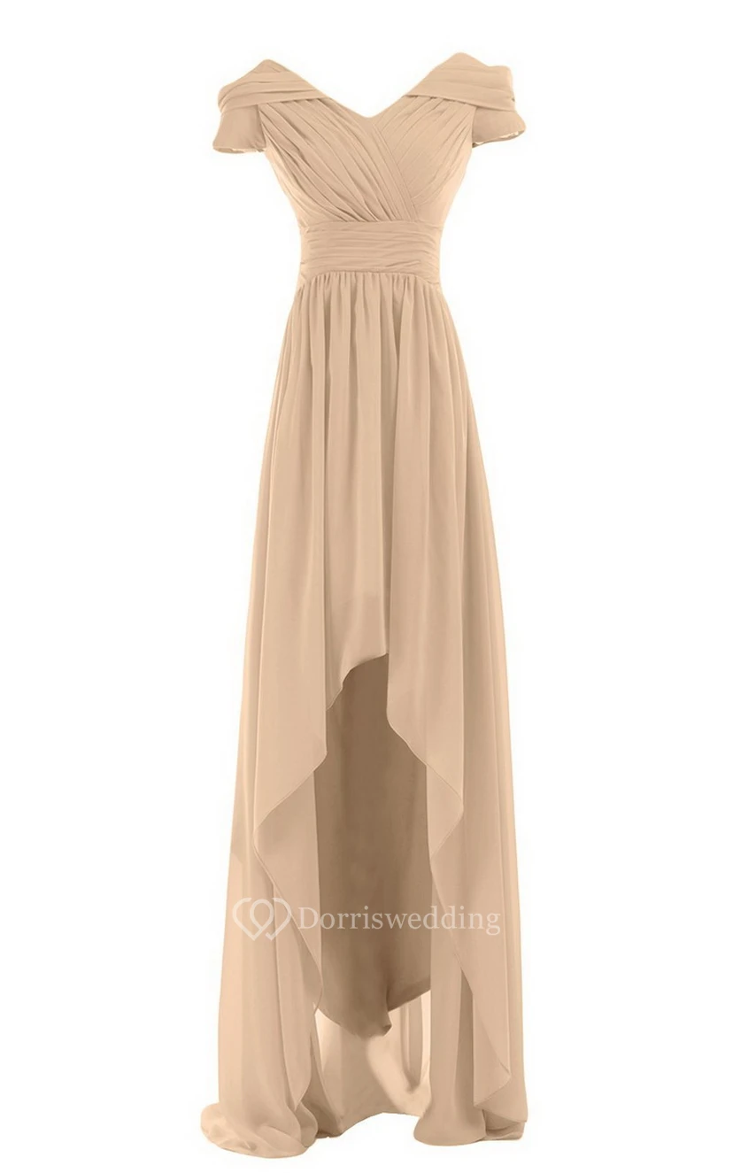 Short-sleeved Highlow Empire Ruched Chiffon Dress view 15