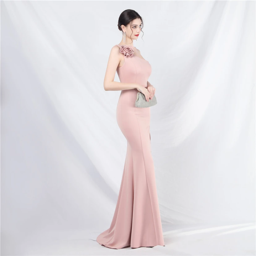 Unique Fashion Flower Design Simple And Elegant One-Shoulder Long Dress High-End Evening Dress view 5