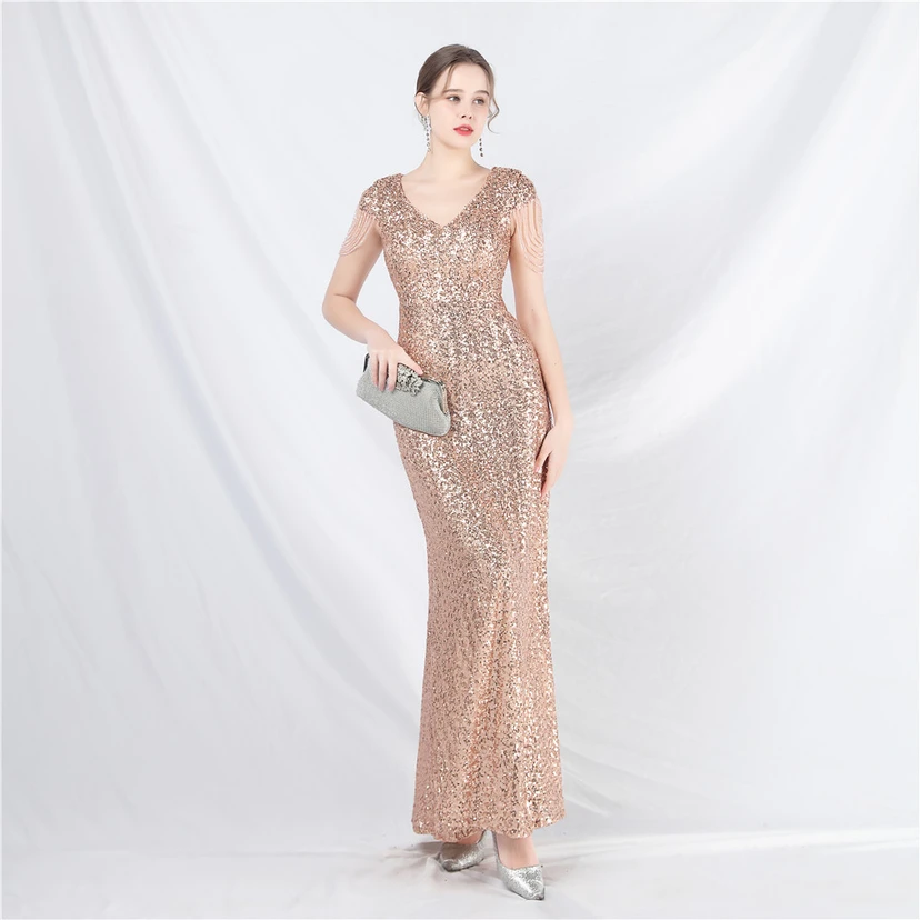 A-Line Big Swing Dress Craft Sequined Long A-Line Evening Dress view 55