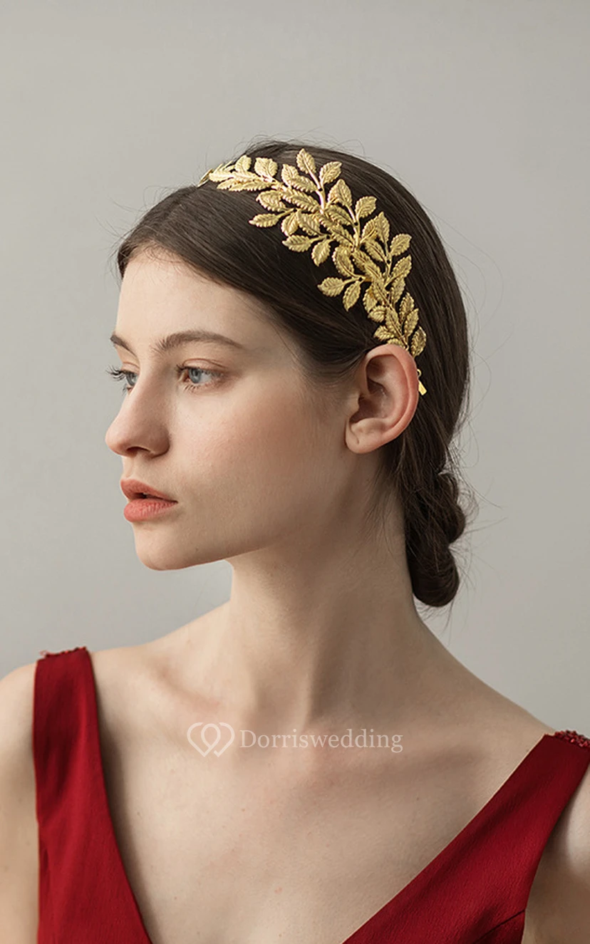 Golden Handmade Floral Bridal Headband view 4