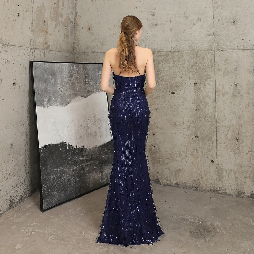 Vestido de noche elegante con borla de hilo de seda de poliéster y lentejuelas estilo cola de pez para banquetes, reuniones y eventos. Ideal para anfitriones. Modelo de coche. Otoño. view 48