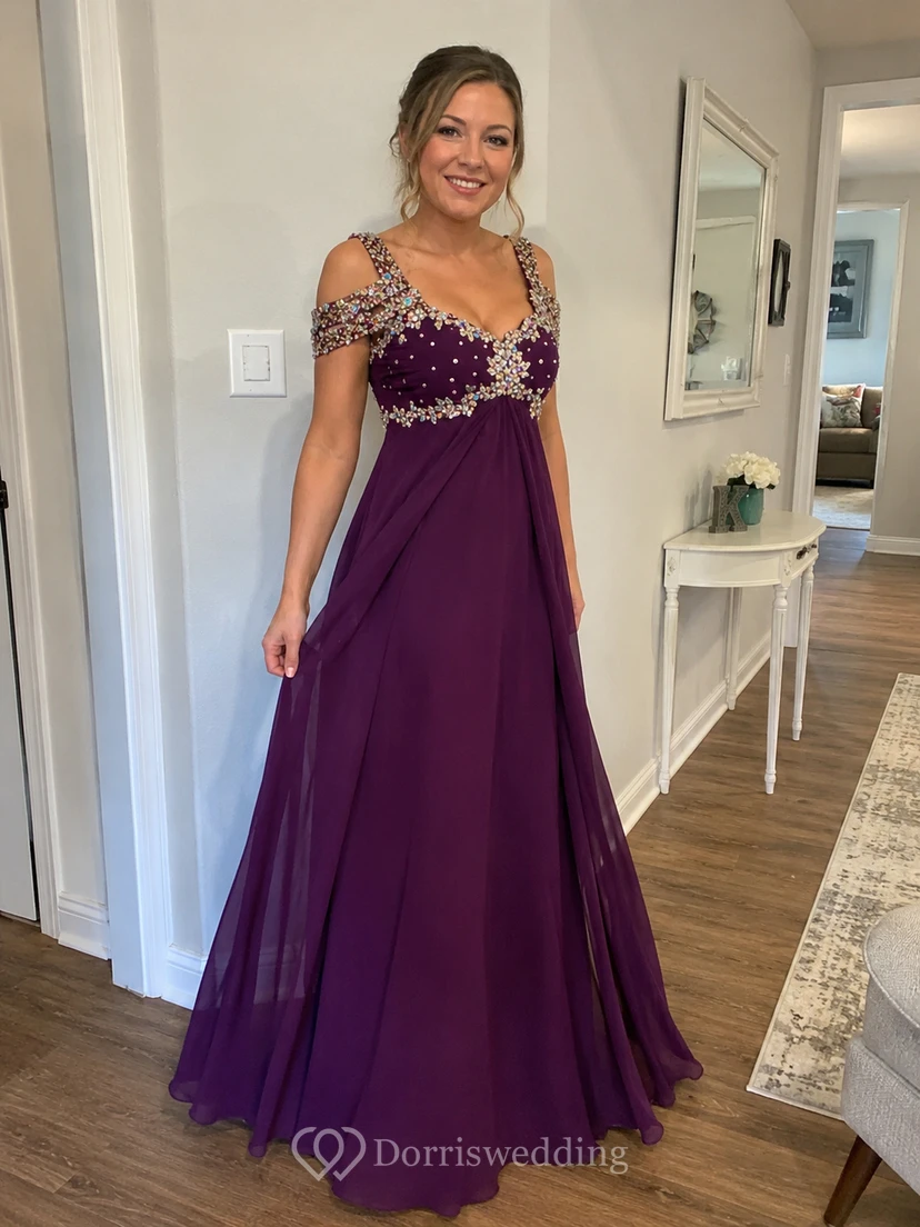 Chiffon-Maxikleid mit Perlenbesatz und Empire-Taille view 9
