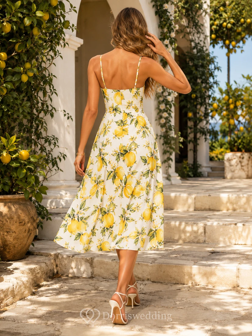 Vestido midi cruzado con cuello en V y mangas cortas con estampado de limones view 2