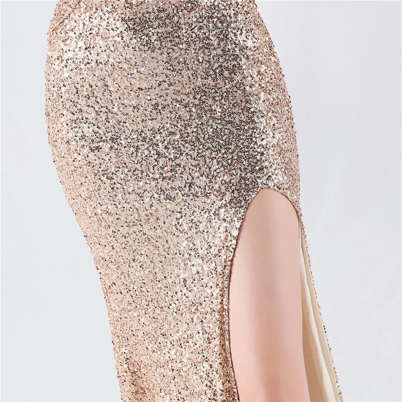 Robe de soirée sexy à sequins et fente haute, avec bretelles et encoche cryptée view 27