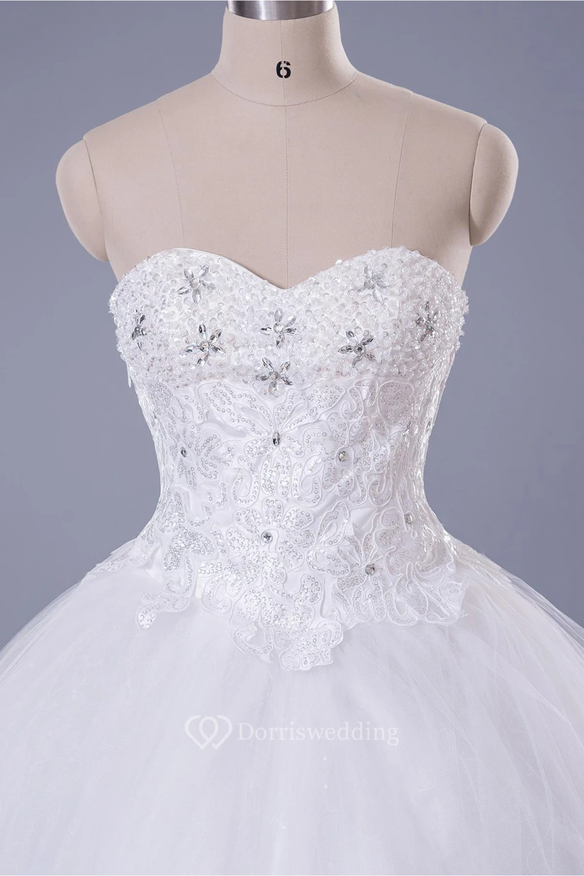 Modern Sweetheart Sleeveless Tulle Lace Wedding Dress With Beadings Lace-up view 2