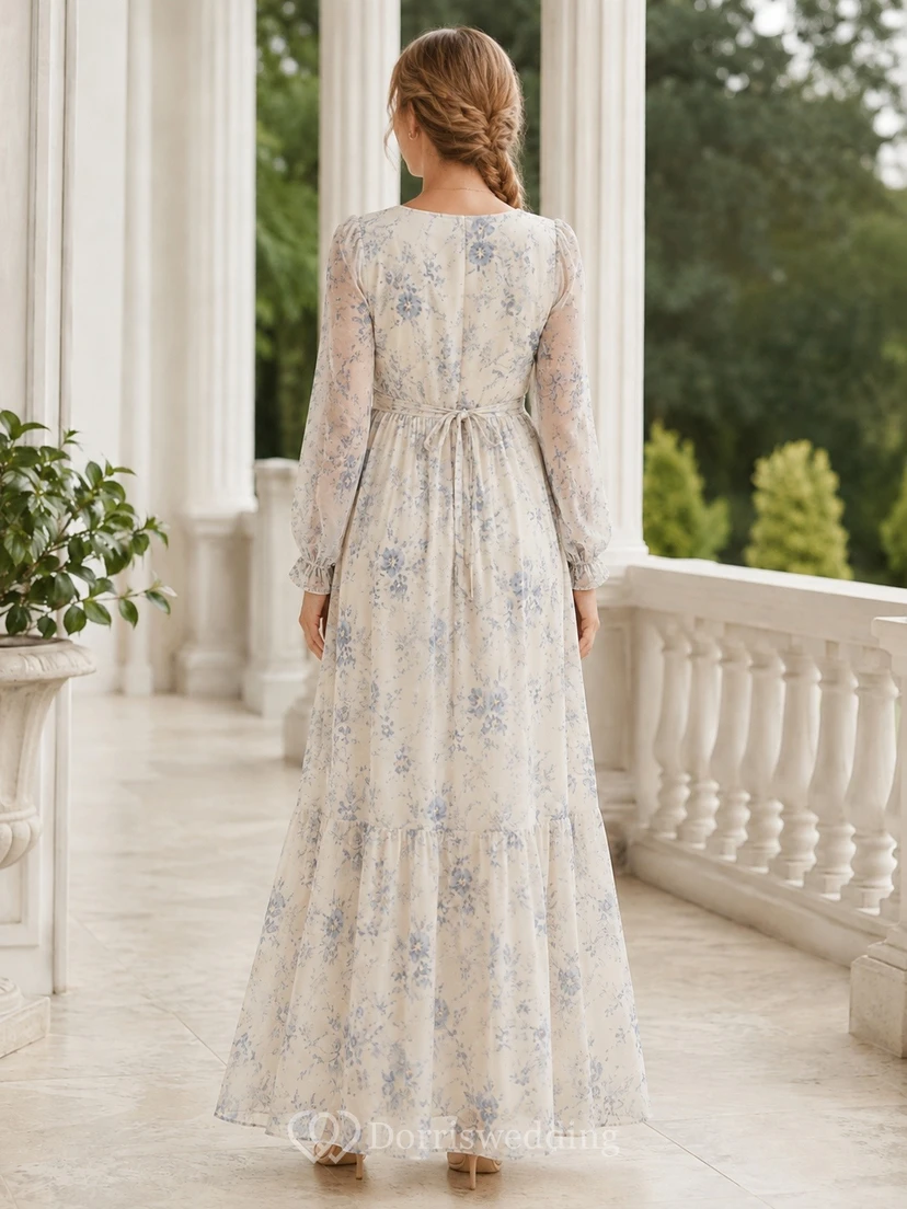 Floral Maternity V-Neck Three-Quarter-Sleeve Chiffon Empire Maxi Dress view 2
