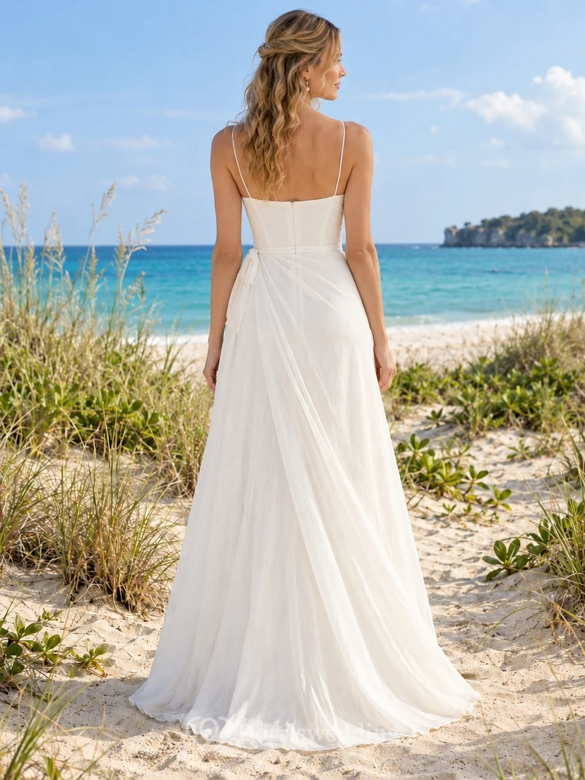 Schlichtes Brautkleid aus Baumwollvoile mit Wasserfallausschnitt, Taillenband und Wickelschlitz view 2
