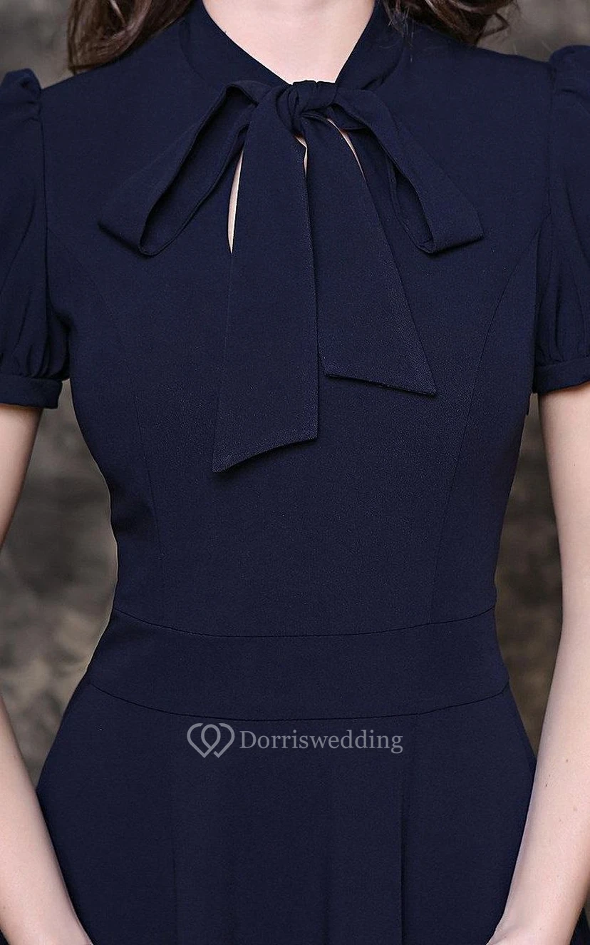 A-Line Chiffon Floor-Length Dress With Puff Short Sleeve view 5