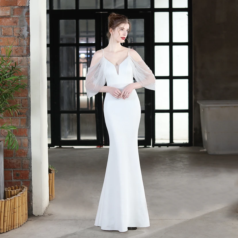 Toast Dress Bride Long Sling Thank You Banquet Slim Fishtail Skirt Wedding Car Model Exhibition Dress view 10