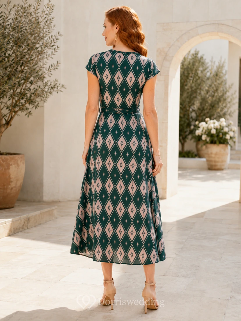 Vestido midi cruzado con cuello en V y mangas cortas en color verde diamante view 2
