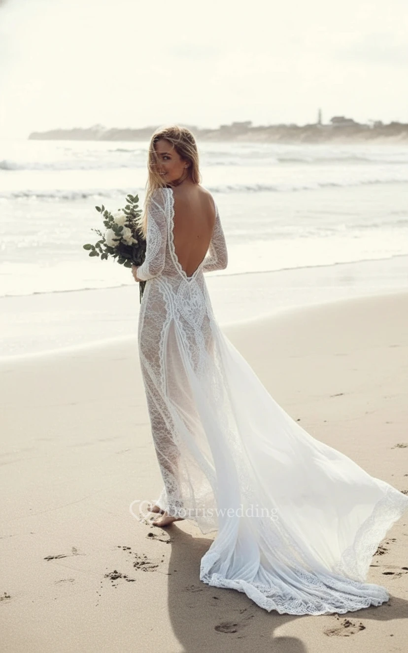 Vestido de encaje estilo boho para ceremonia civil view 4