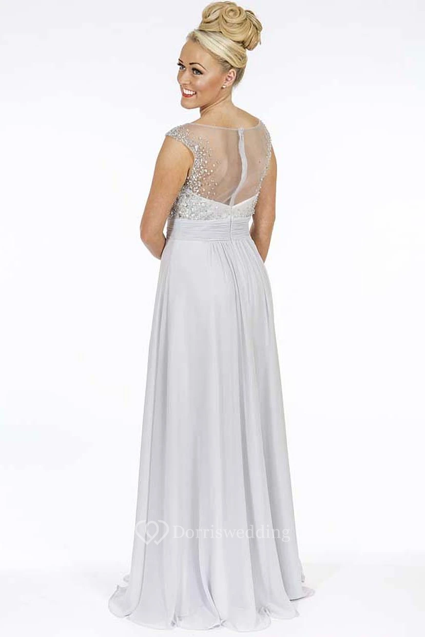 A-Line Beaded Scoop-Neck Floor-Length Sleeveless Chiffon Prom Dress view 4