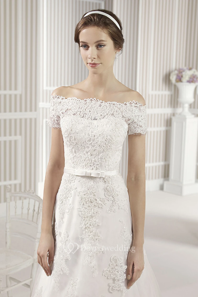 A-Line Appliqued Off-The-Shoulder Lace Wedding Dress view 2