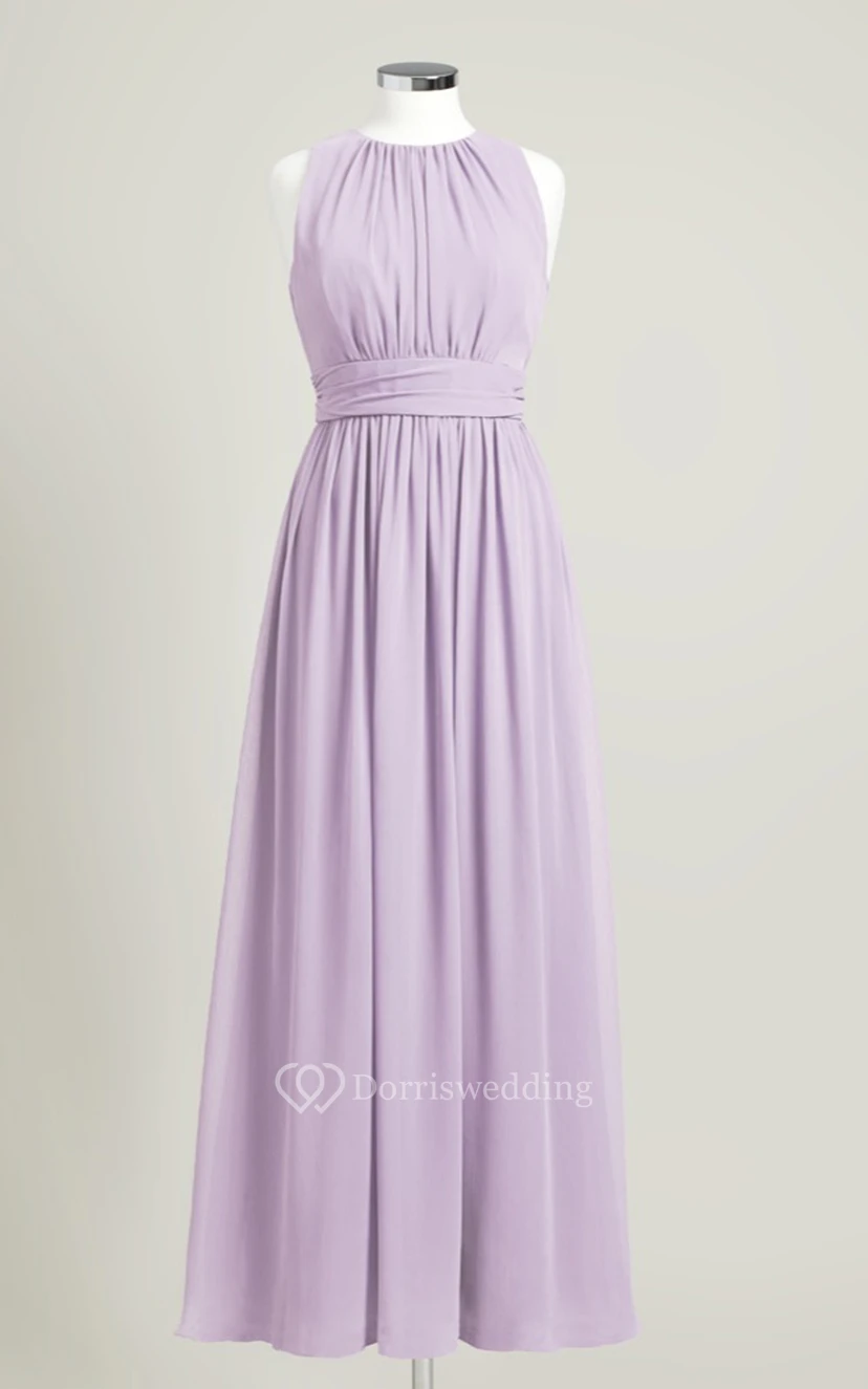 Impressive Long-Chiffon Sleeveless Jewel-Neck Dress view 14
