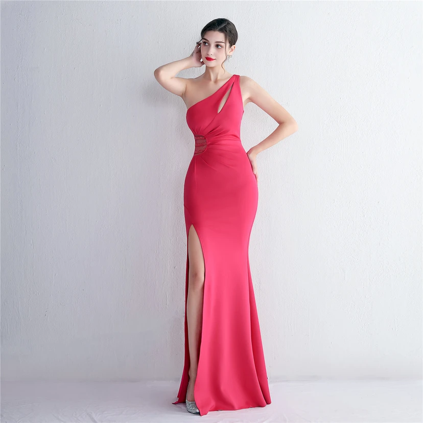 Pressing Beading Craft Toast Dress Long One Shoulder Thank You Banquet Slim Fishtail Skirt Wedding Car Model Exhibition view 37