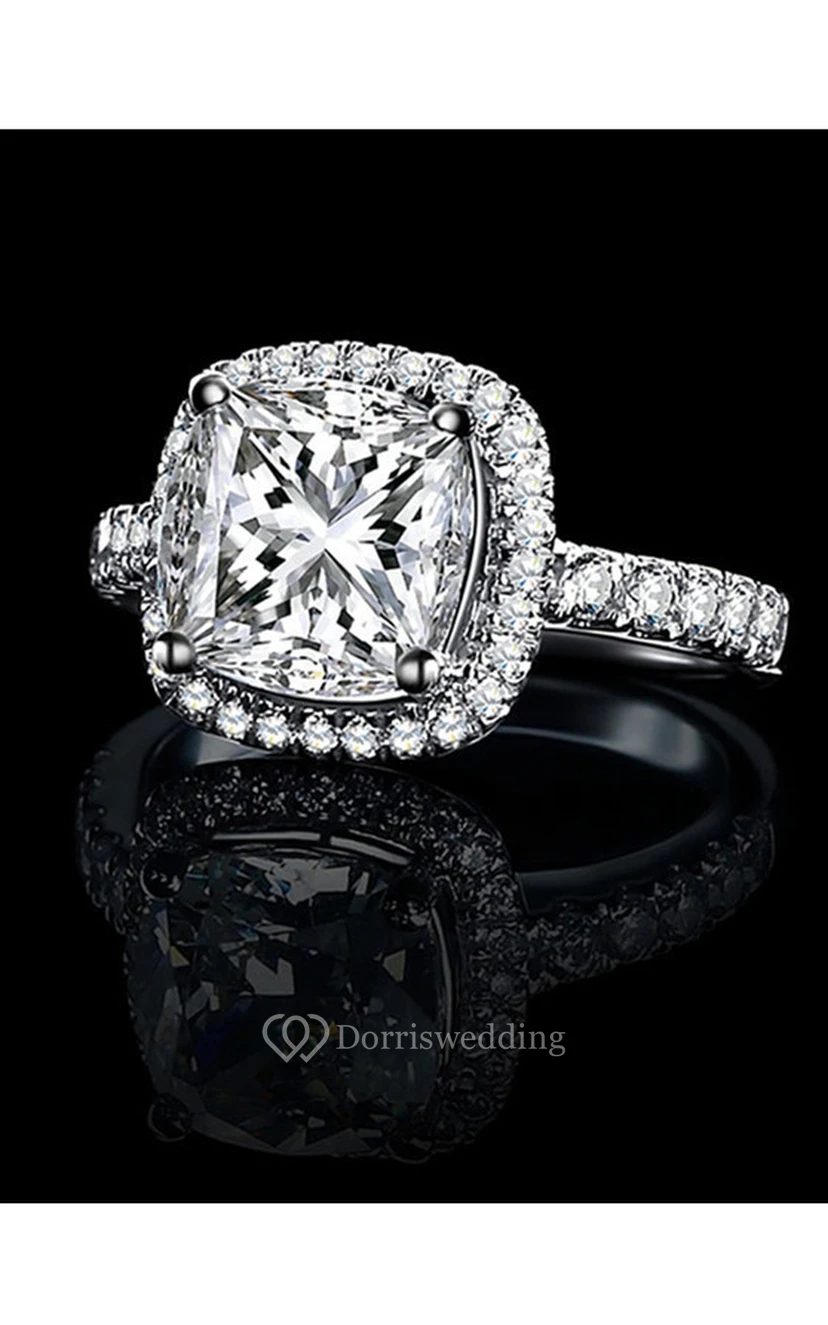 Halo Cushion Cut 925 Silver Bridal Wedding Rings view 2