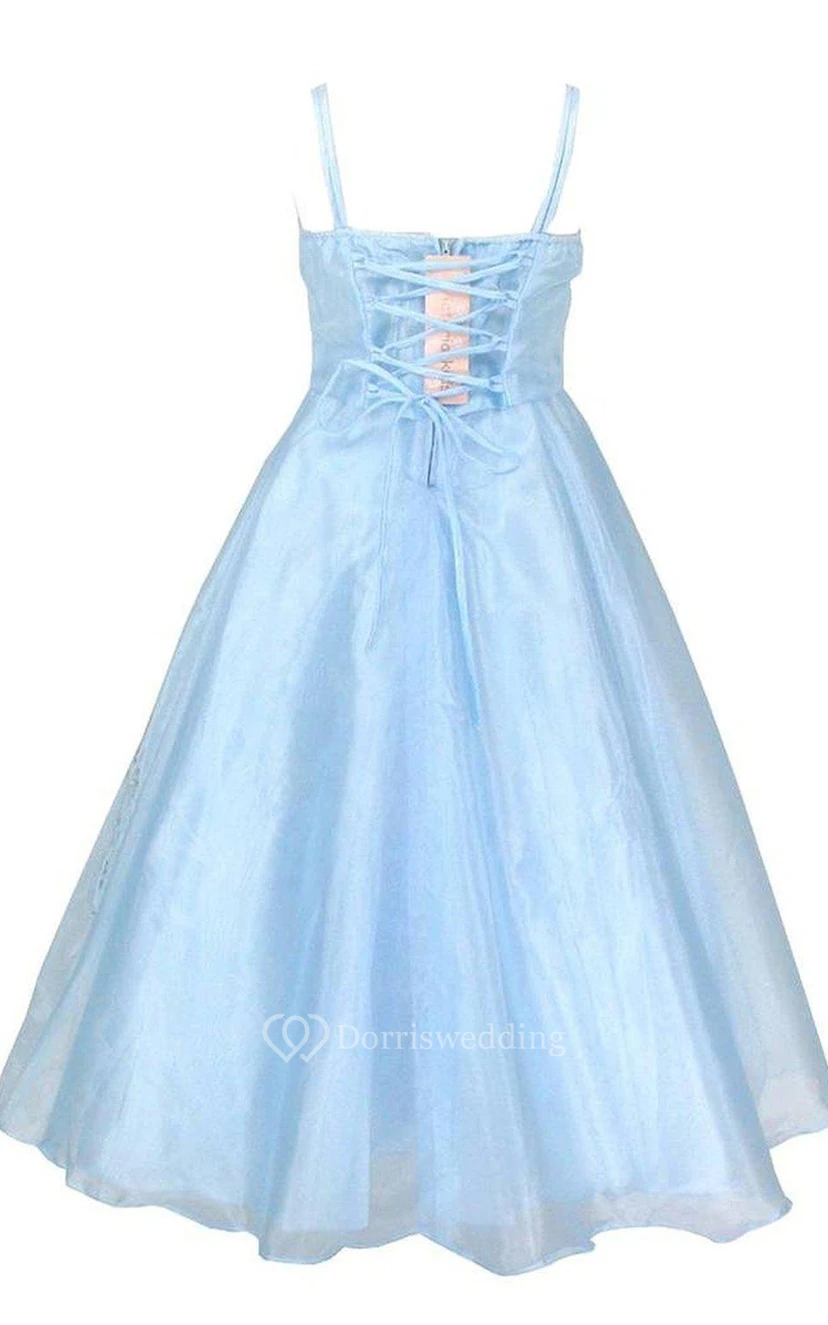 Sleeveless A-line Appliqued Dress With Spaghetti Straps view 3