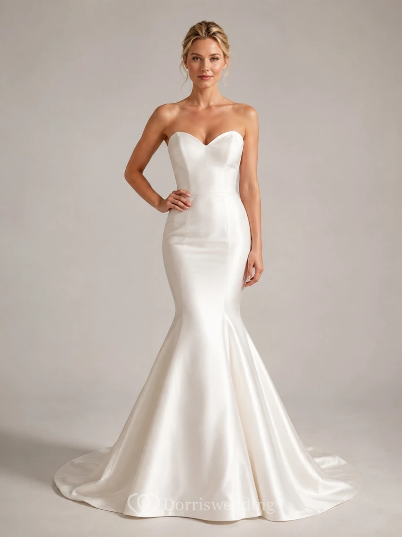 Satin Sweetheart Mermaid Floor-Length Sweep Train Simple Bridal Gown