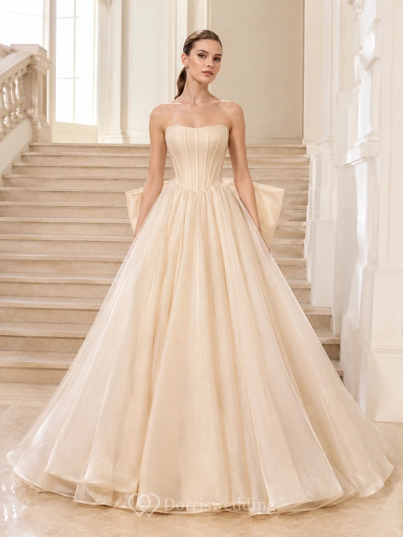 Strapped Lace Bodice Tulle Ball Bridal Gown Floor Length