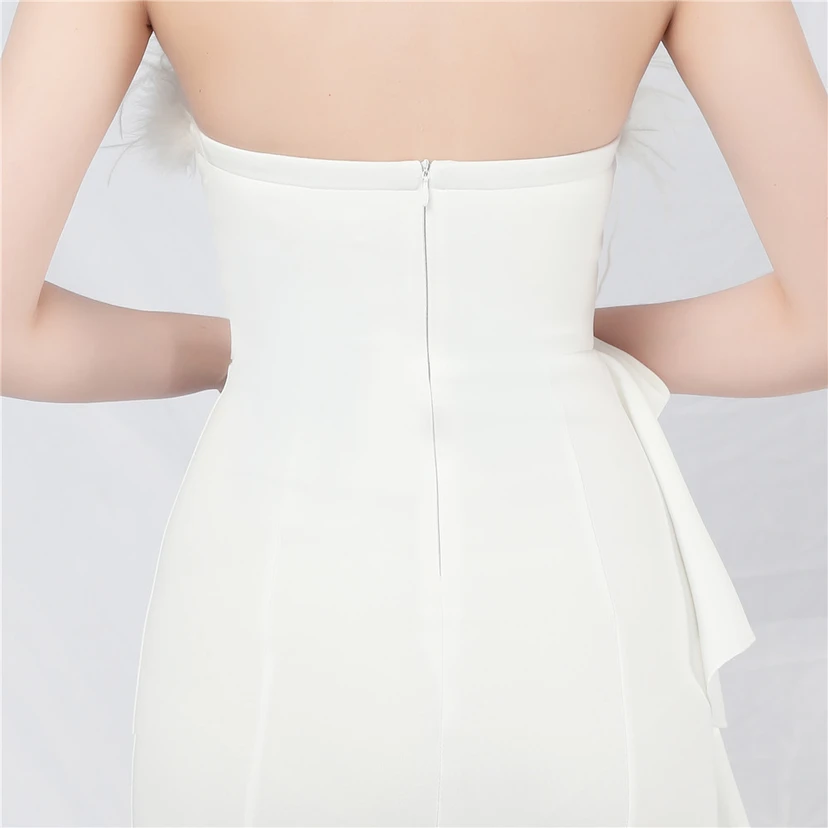 Crafted Custom-Made Ostrich Hair Off-Shoulder Tube Top Dinner Celebration Wedding Dress view 34