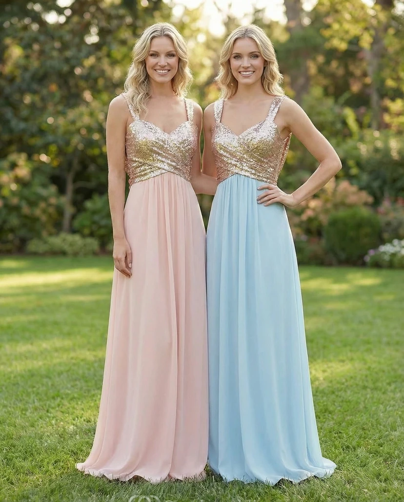 Halter V-Neck Sequin & Chiffon Maxi Gown