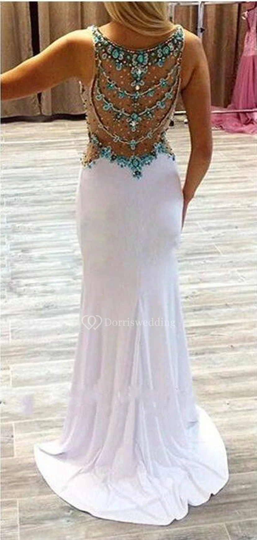 Glamorous Beadings Crystal V-Neck Evening Dress Sleeveless Long Party Gowns view 2