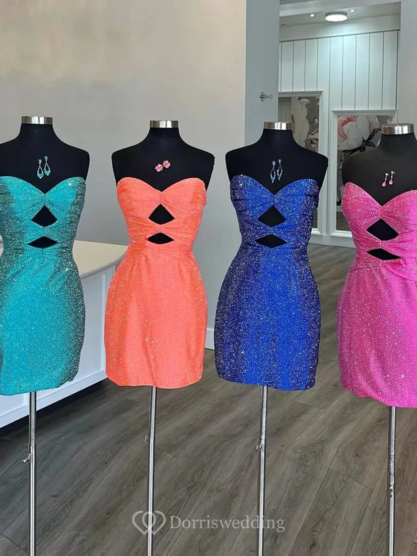 Bright Orange Sequined Strapless Dress view 4