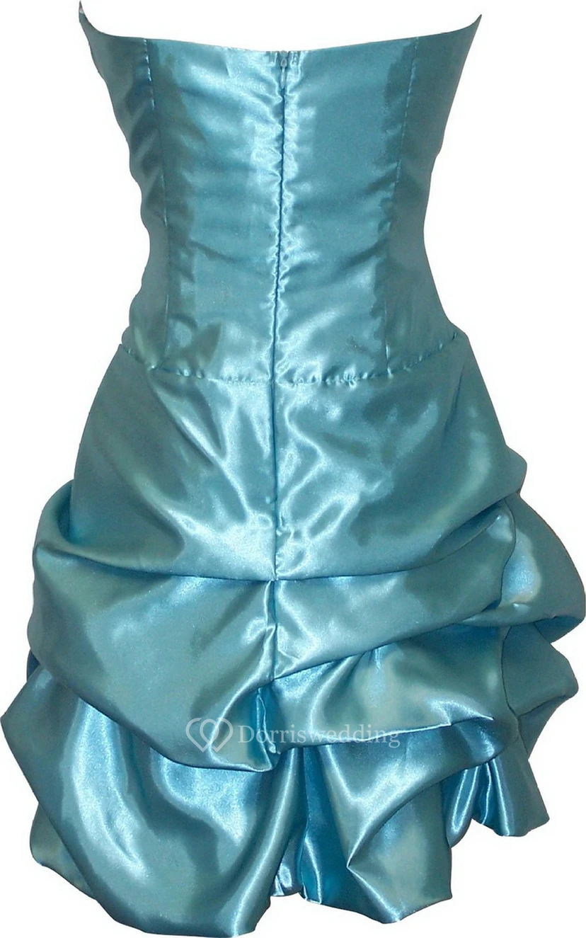 Strapless Short Satin Dress With Ruffles view 6