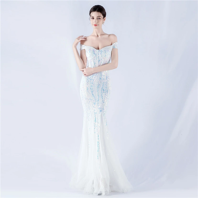 Craft Beading Mesh Sequins Evening Dress Annual Meeting Performance Host view 37